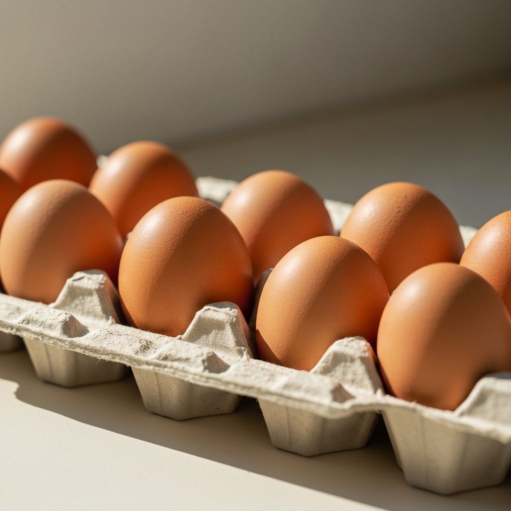 Brown farm eggs in a paper carton