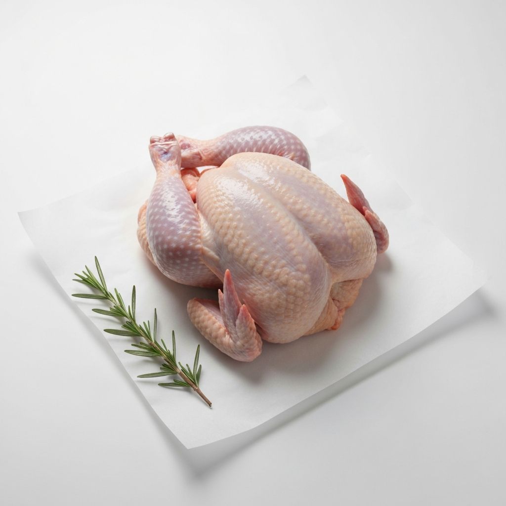 Fresh whole chicken on butcher paper