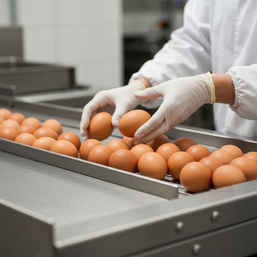 Quality control inspection of eggs on a sorting line